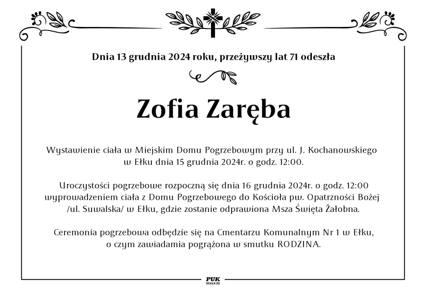 Zofia Zaręba - nekrolog